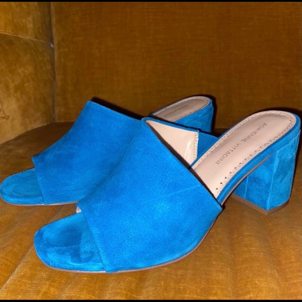 Adrienne Vittadini blue velvet mules